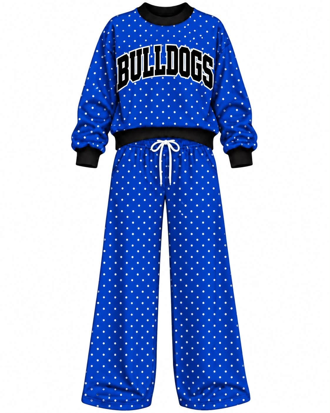 Preorder( 5  MOQ) Baby Girls Bulldogs Blue Polka Dot Outfit
