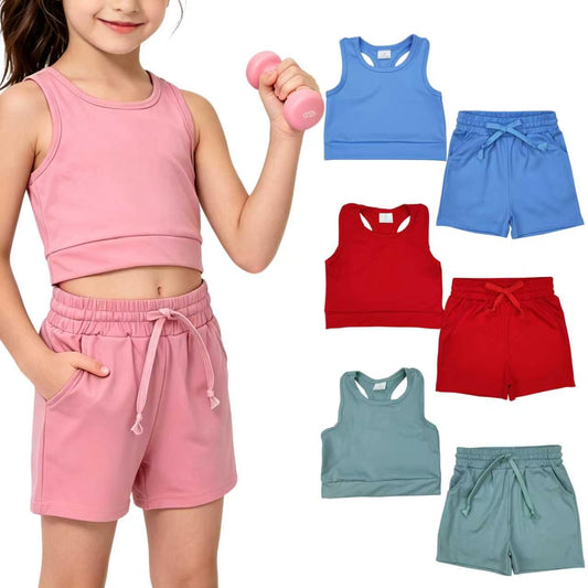 Sibling 4 colors Baby Girls Vest Top Yoga Sports Shorts Outfits