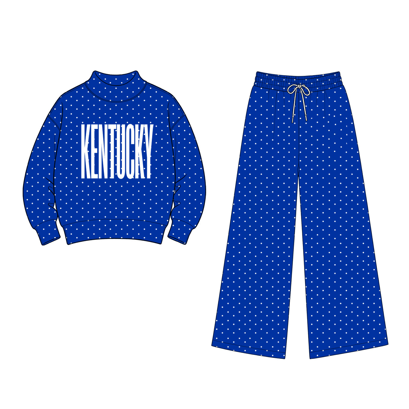 (Custom Design Preorder MOQ 5 Each) Teams Kentucky Polka Dot Mock Necks Top Pockets Pants Girls & Woman Clothes Set