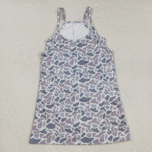 Mama And Me Strap Gray Camo Pockets Yoga Shorts Dresses
