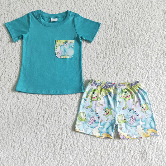 baby boys pocket design aqua cartoon summer shorts sets 2.99