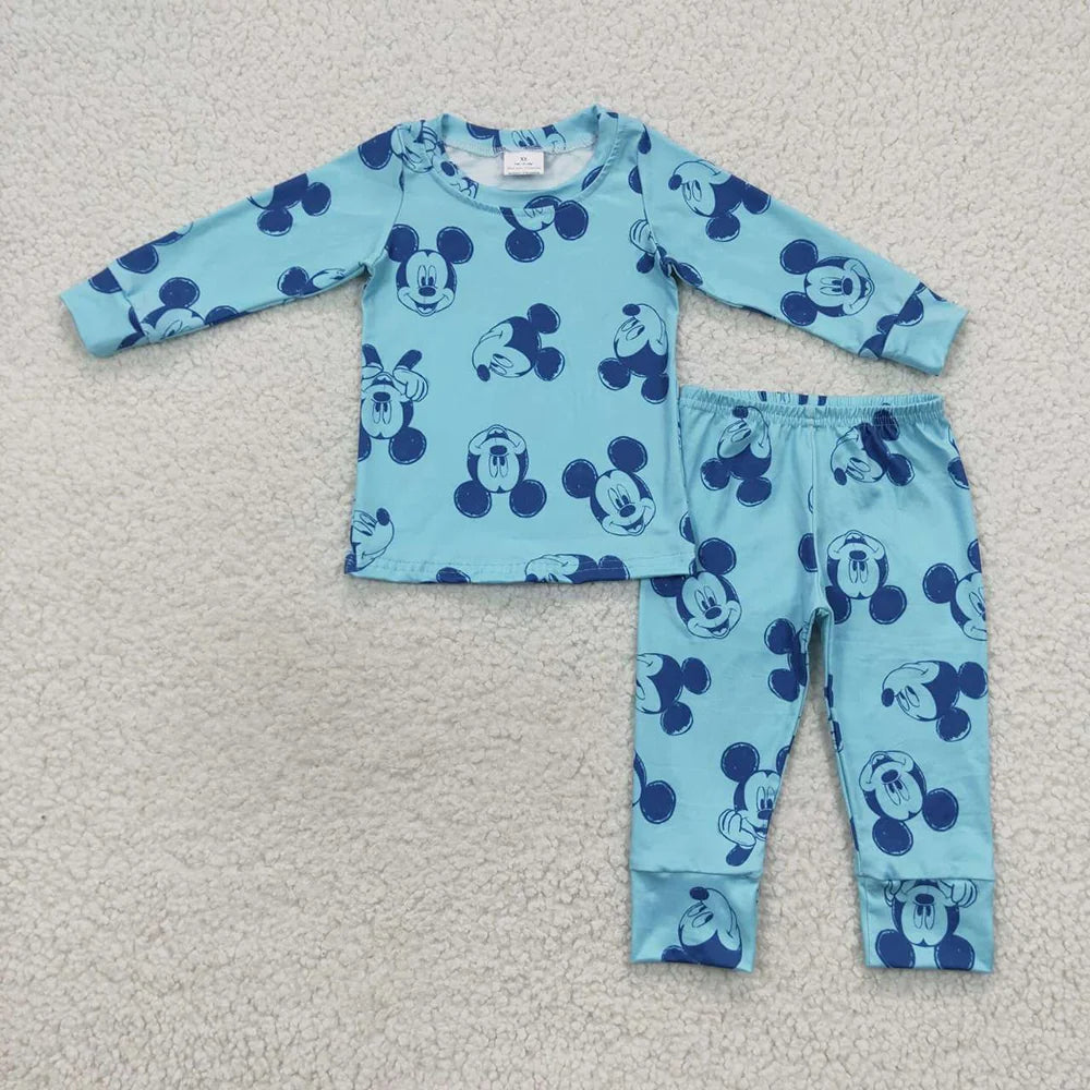 Baby Boys  Cartoon Mouse Blue Long Sleeve Top Pants Pajama Set