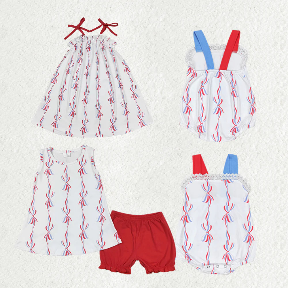 Baby Girls 4th Of July Bows Sibling Rompers Dresses Clothes Sets