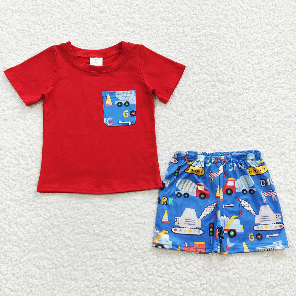 Baby Boys Red Construction Pocket Top Shorts Clothes $5.5