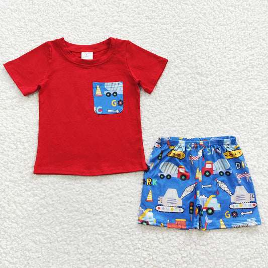 Baby Boys Red Construction Pocket Top Shorts Clothes $5.5