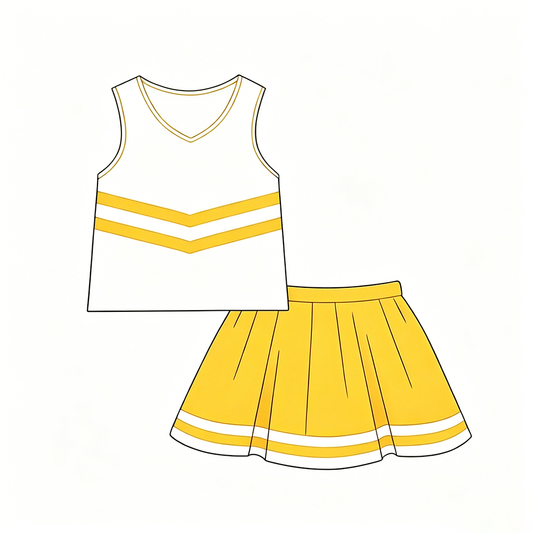 (Custom Design Preorder MOQ 5) Teams Vest Top Yellow Skort Girls Summer Cheer Clothes Set
