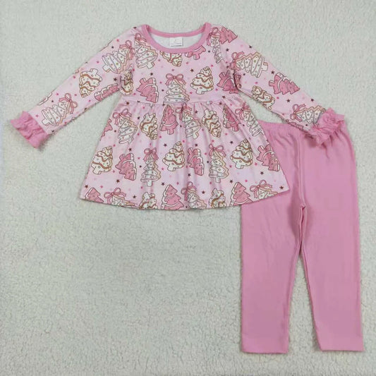 Sibling Baby Girls Pink Bows Stripe Trees Christmas Clothes Sets Rompers Knee Length Dresses