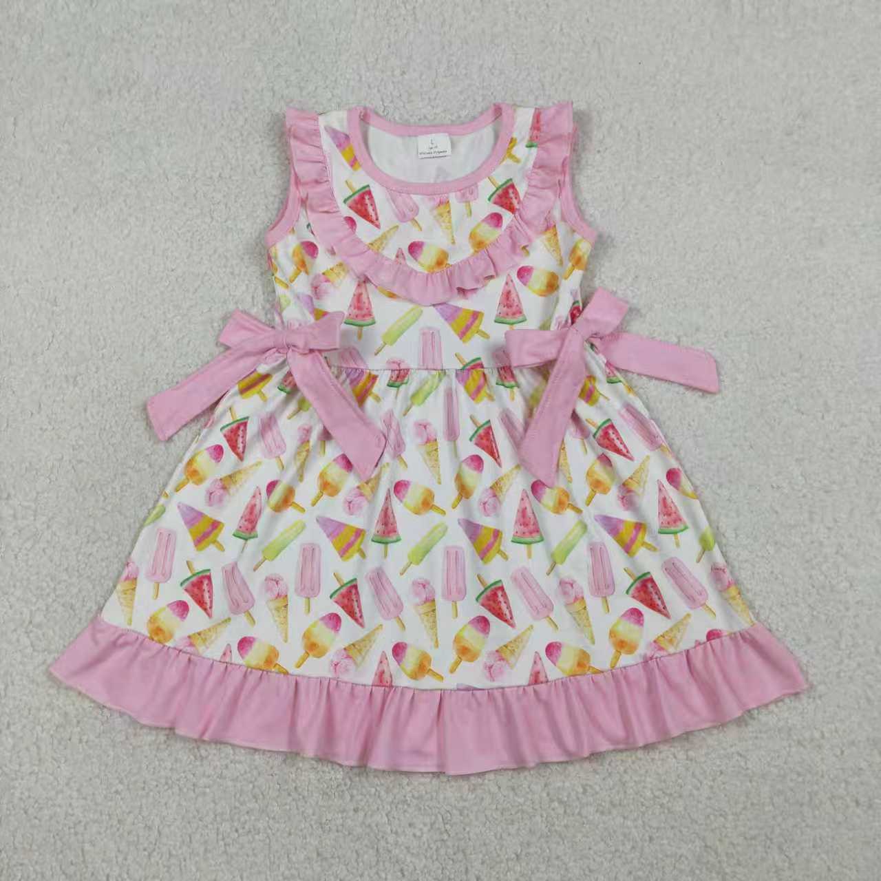 Sibling Baby Girls Sleeveless Ice Creams Tunic Ruffle Shorts Clothes Set Knee Length Dresses