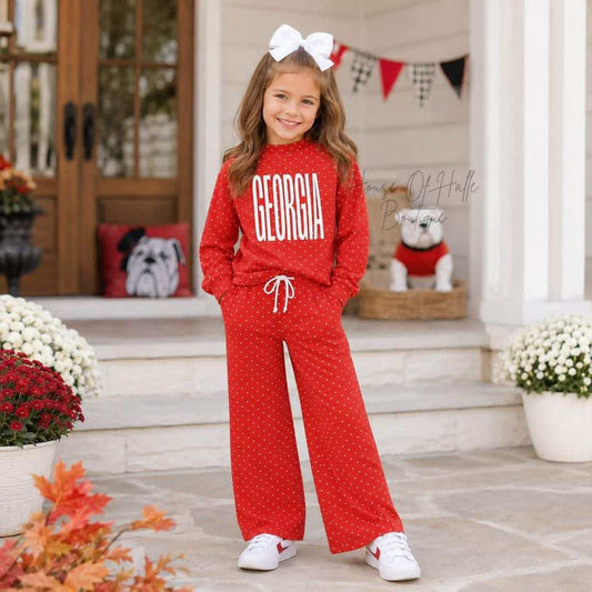 (Custom Design Preorder MOQ 5) Teams GEORGIA Mock Necks Top Pockets Pants Girls Clothes Set