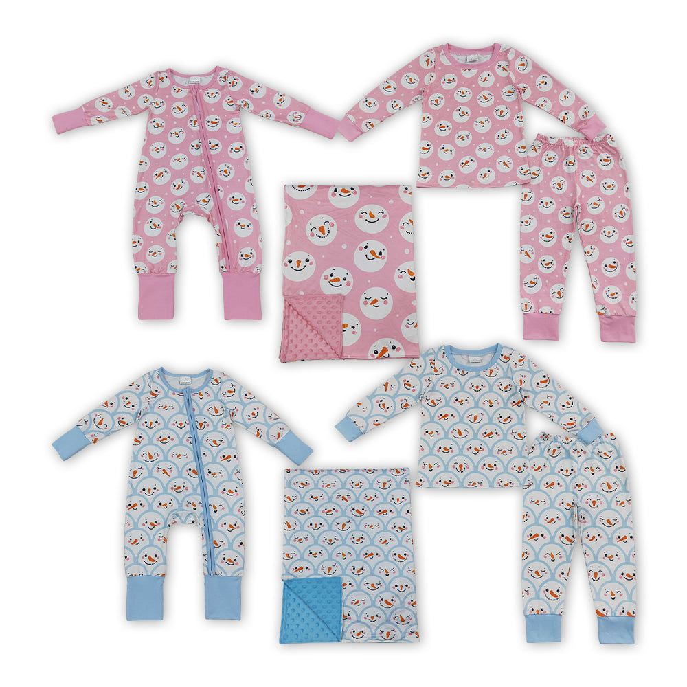 Sibling Baby Girls Boys Winter Snowman Pajama Set Zipper Romper Blanket