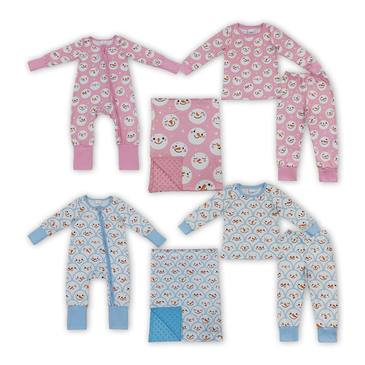 Sibling Baby Girls Boys Winter Snowman Pajama Set Zipper Romper Blanket