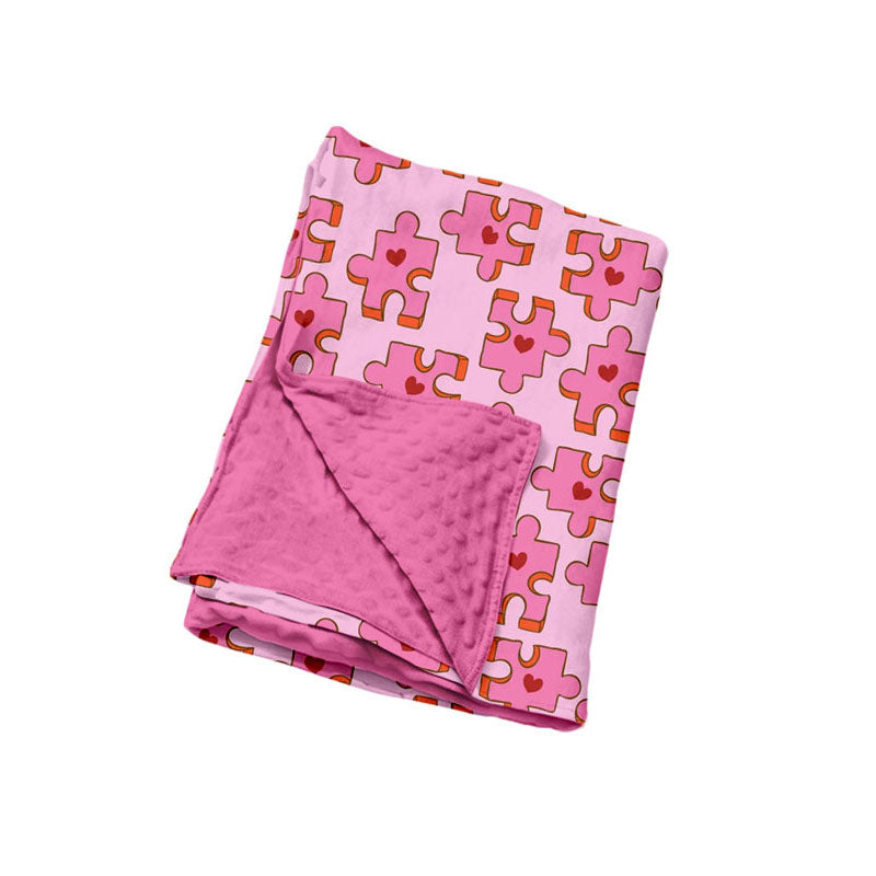 (Custom Design Preorder MOQ 5 ) Pink Puzzle Heart Print Baby Girls Valentine's Day Blanket
