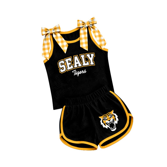 (Custom Design Preorder MOQ 5) Teams Sealy Tigers Bows Vest Top Shorts Mommy and Me Summer Clothes Set