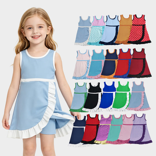 20 Colors Sleeveless Ruffle Girls Yoga Zipper Dress Sisters Active Wear