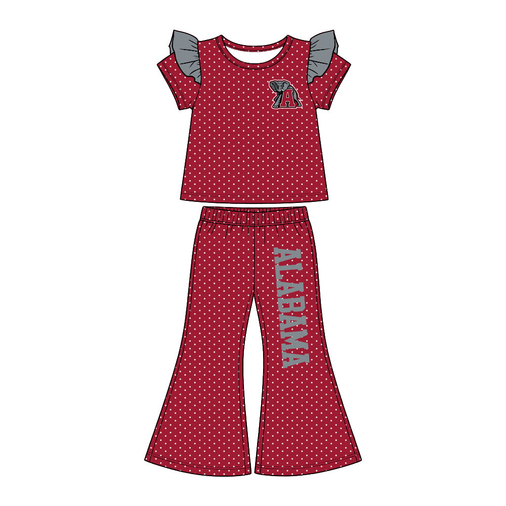 (Custom Design Preorder MOQ 5 Each)Teams Logo Dots Print Short Sleeve Top Bell Pants Girls Clothes Set Sisters Wear
