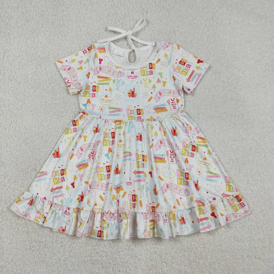 Baby Girls Happy Place Castle Balloons Ruffle Knee Length Dresses
