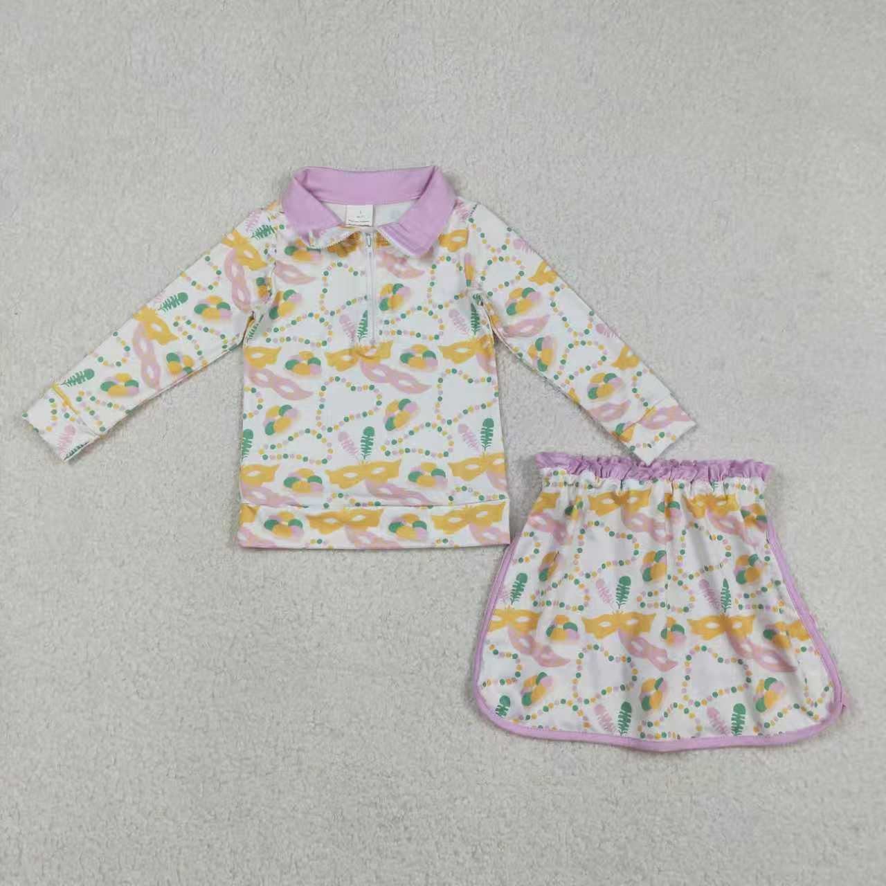 Sibling Baby Girls Mardigras Donuts Masks Bows Zip Pullovers Skirt Shorts Clothes Sets