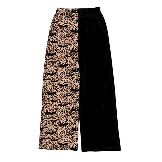 (Custom Design Preorder MOQ 5) Adult Leopard Bat Black Women Halloween Bottom Straight Split Pants