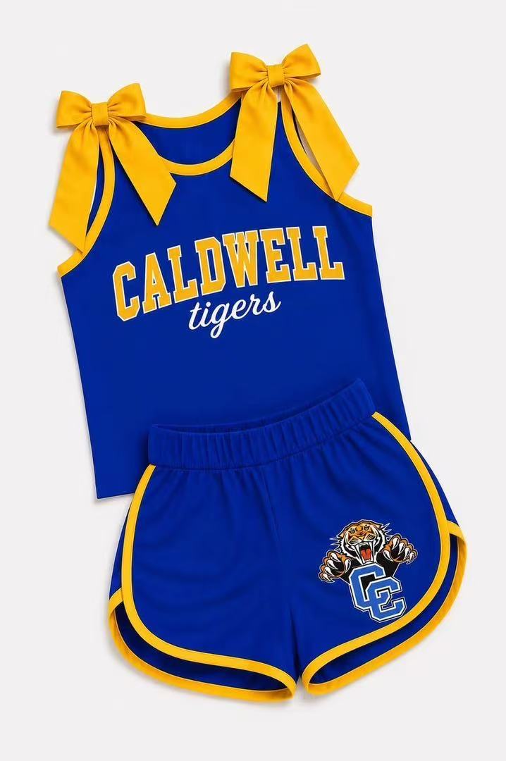 (Custom Design Preorder MOQ 5) Teams  Caldwell Top Blue Shorts Mommy and Me Summer Yoga Clothes Set（副本）