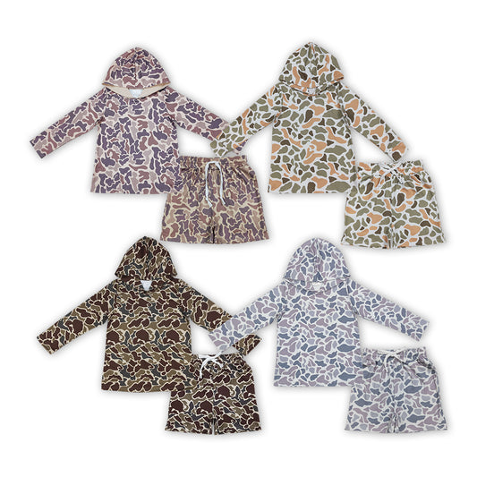 Sibling Baby Boys Camo Long Sleeve Hoodie Top with Shorts Outfit