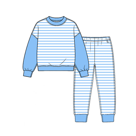 (Custom Design Preorder MOQ 5 Each) Stripes Print Girls Pajamas Clothes Set Sisters Wear