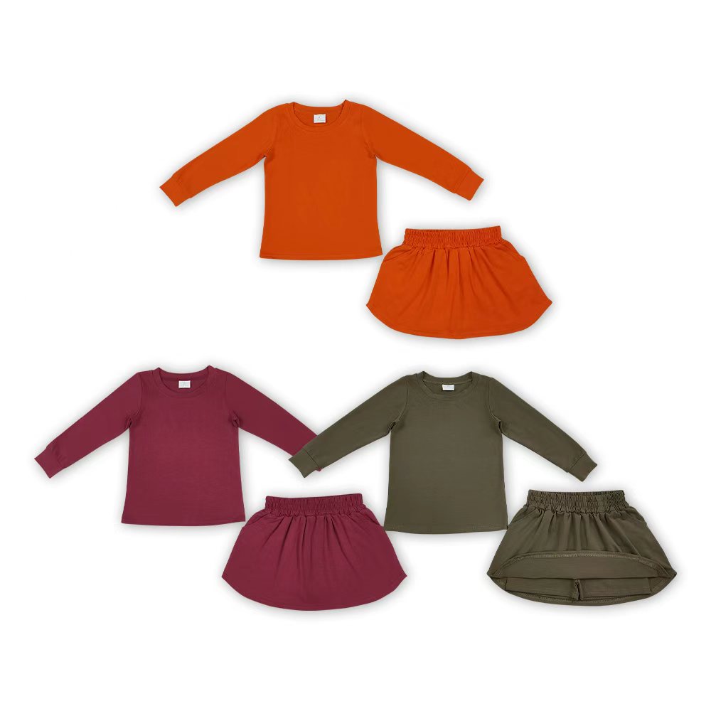 Sibling Kids Girls Cotton Long Sleeve  Top with Skirt Outfit
