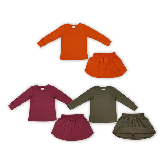 Sibling Kids Girls Cotton Long Sleeve  Top with Skirt Outfit
