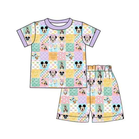 (Custom Design Preorder MOQ 5) Colorful Plaid Cartoon Mouse Print Girls Summer Outfits