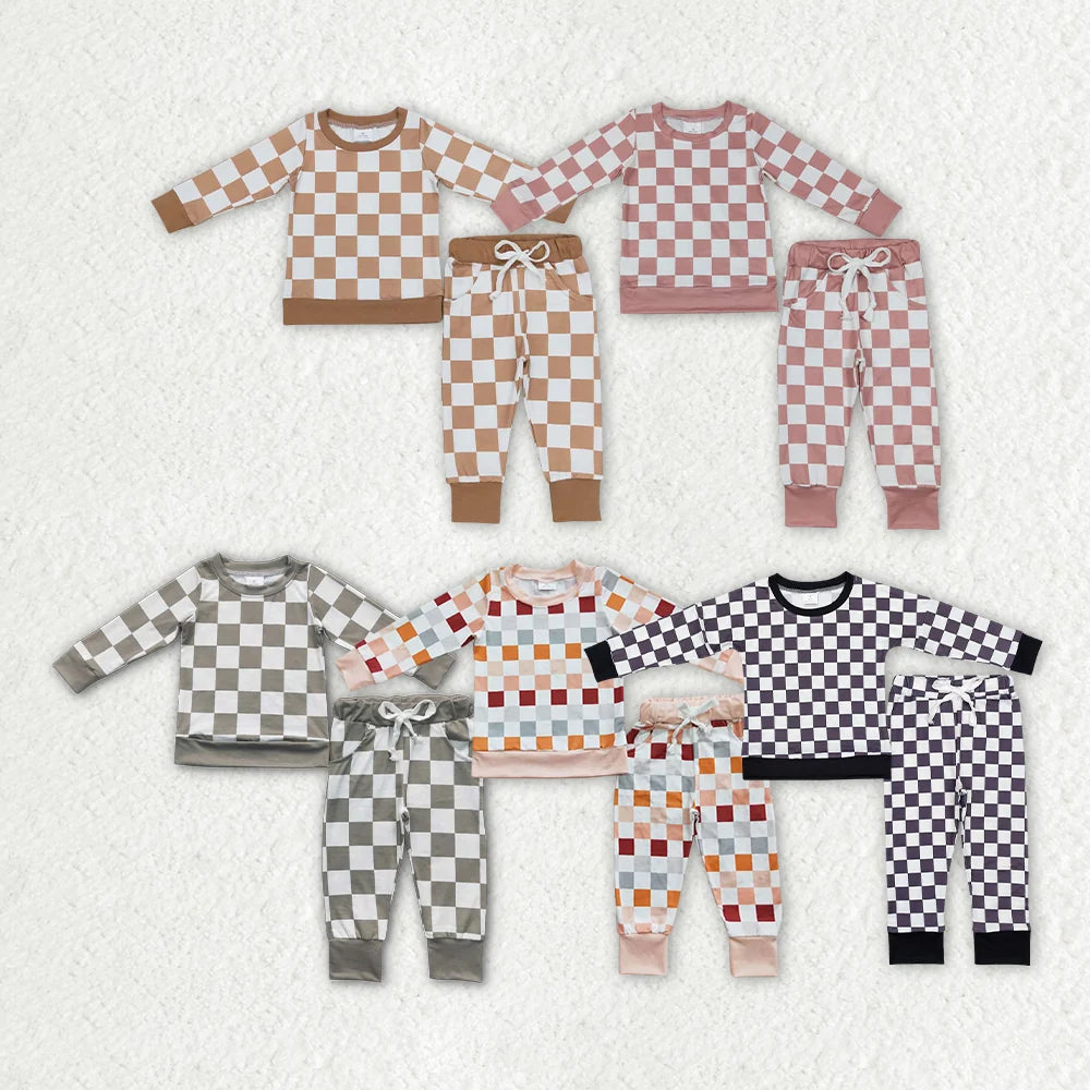 Sibling Baby Boys Checked Long Sleeve Pajama Set
