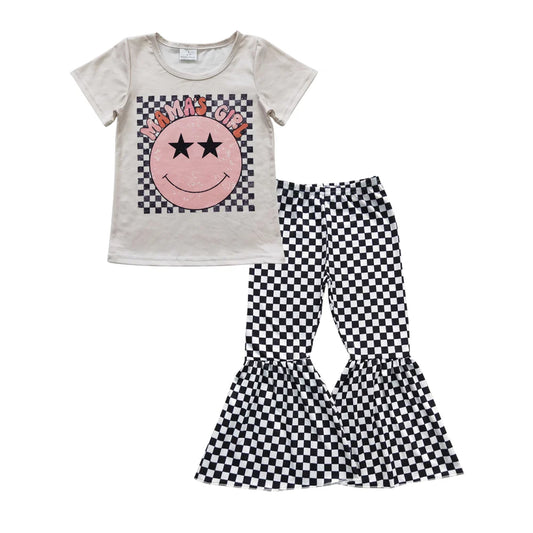 Mama's Girl Check Bell Bottpm Pants Set