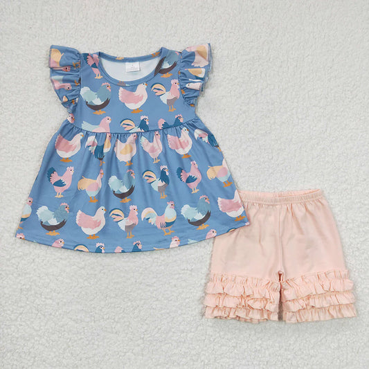 Baby Girls Chicken Summer Shorts Sets