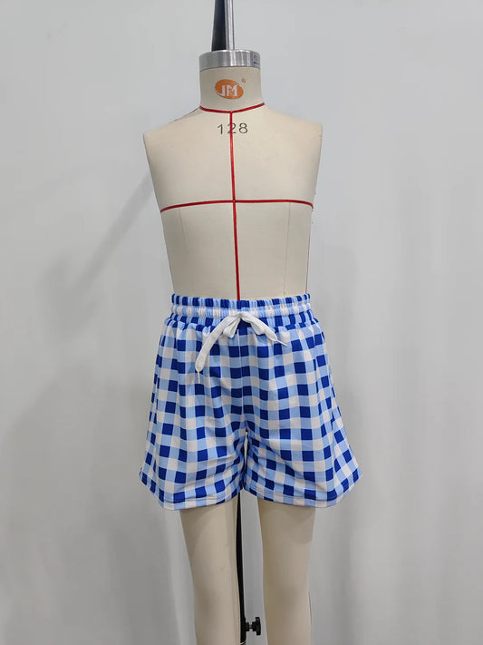 Baby Boys Summer Blue Checkered Trunks Swimsuits Swimwear