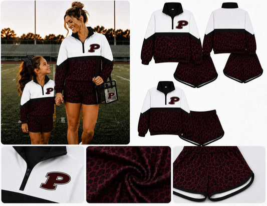 (Custom Design Preorder MOQ 5) Teams Prescott Leopard Long Sleeve Zipper Top Shorts Mommy and Me Outfits