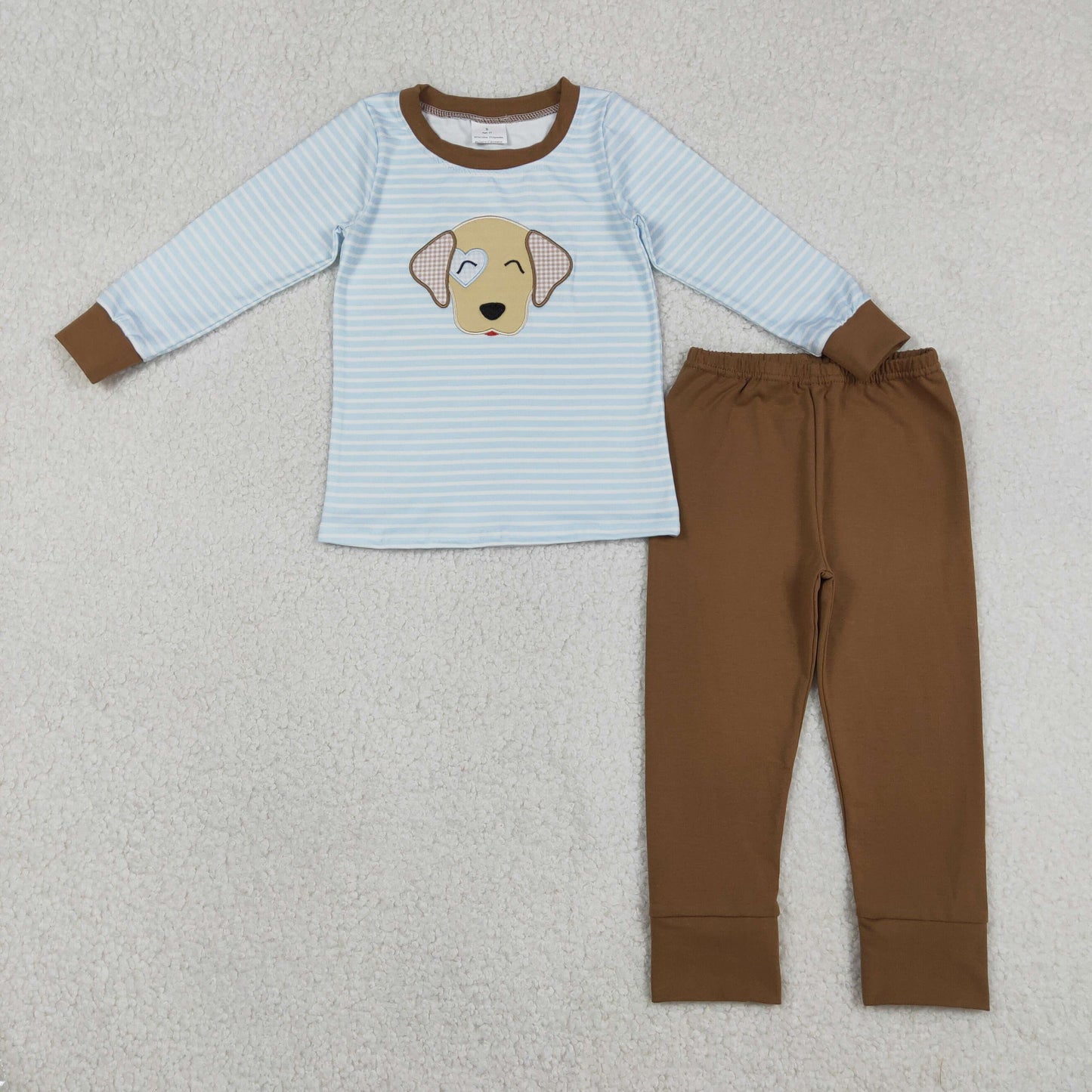 Sibling Baby Boys Embroidery Dogs Stripe Pants Clothes Set Rompers