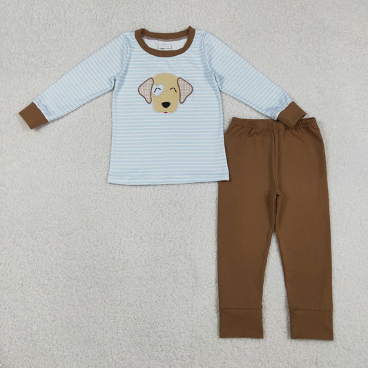 Sibling Baby Boys Embroidery Dogs Stripe Pants Clothes Set Rompers