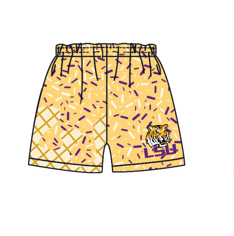 (Custom Design Preorder MOQ 5) Baby Boys Yellow Sprinkles LSU Tigers Team Shorts Bottom