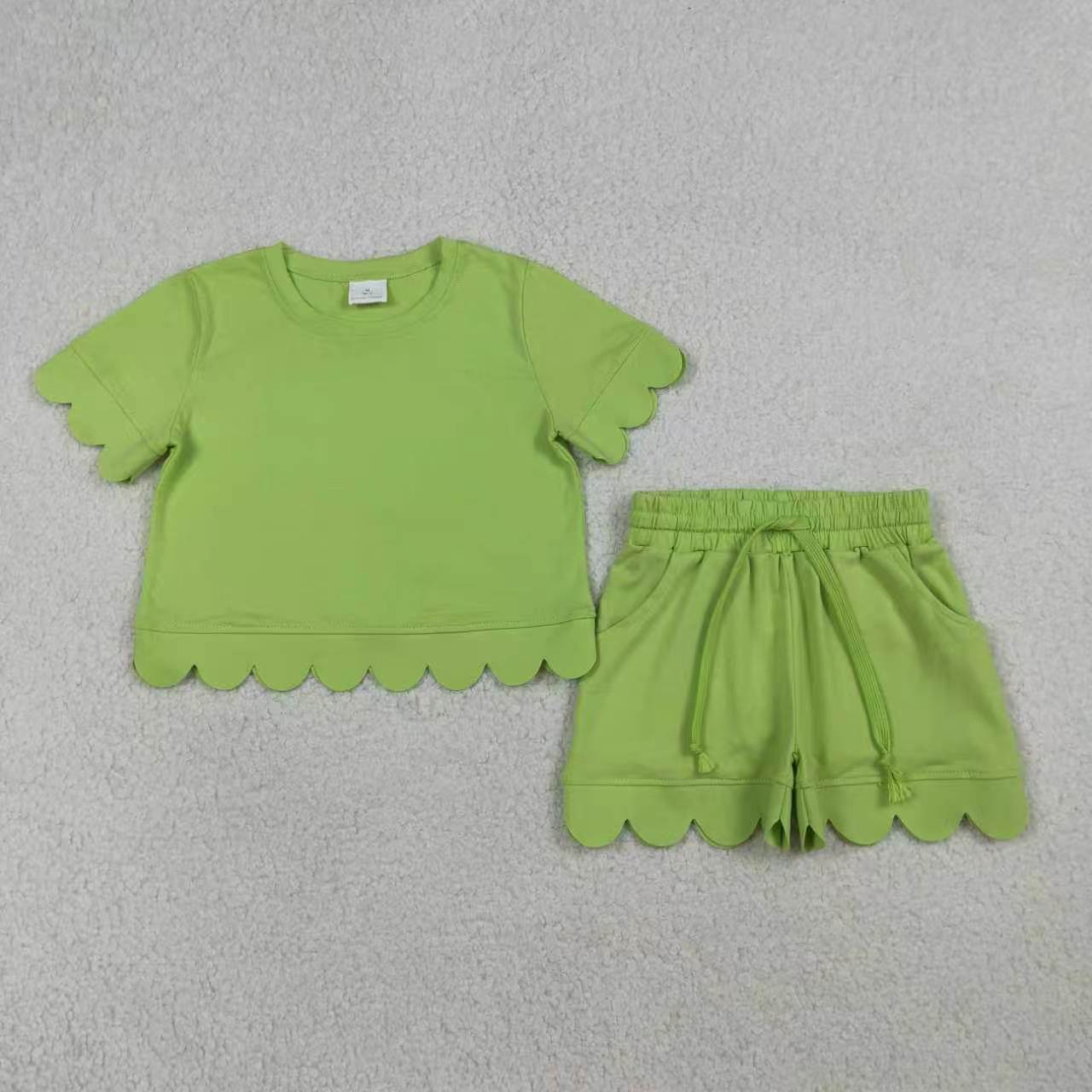 11 Colors Sibling Baby Girls Solid Color Short Sleeve Shirt Top Scalloped Shorts Outfit