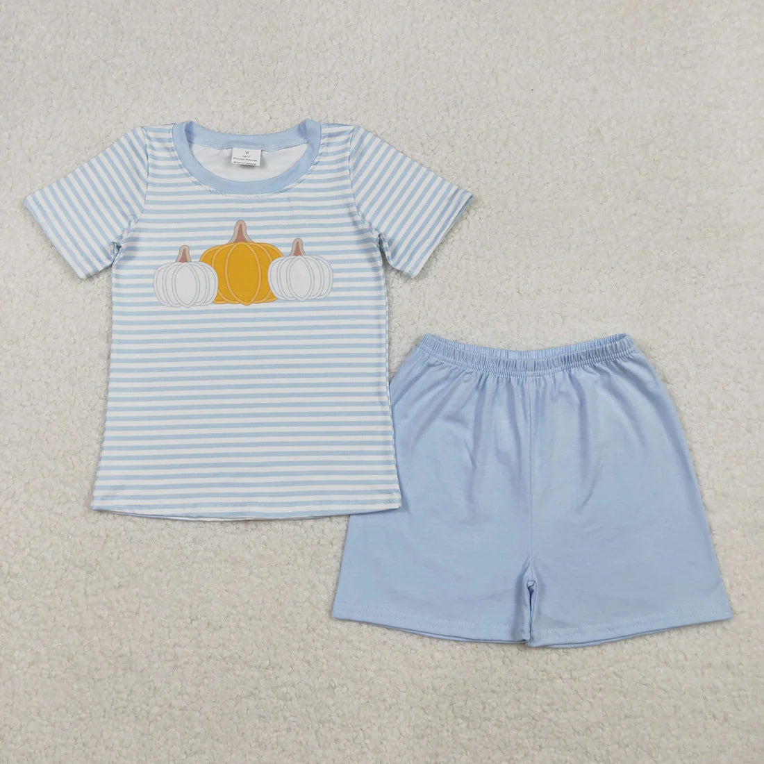 Baby Boys Blue Stripes Pumpkins Top Shorts Fall Clothes Set
