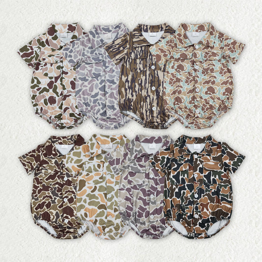 Sibling Baby Boys Southern Camo Button Pockets Hunting Rompers