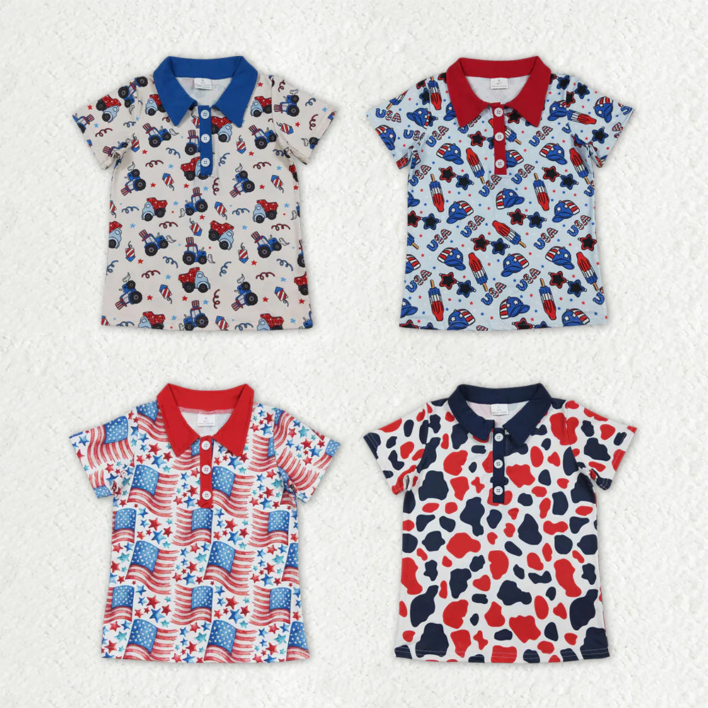 Sibling Baby Boys Short Sleeve 4th of July Button Polo Shirts Top