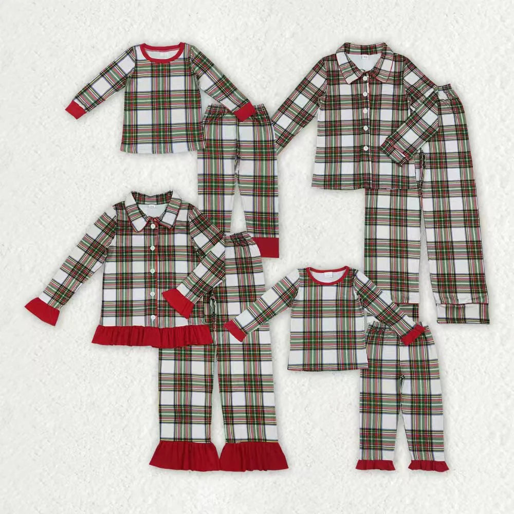 Checkered Print Family Christmas Buttons Pajamas Styles
