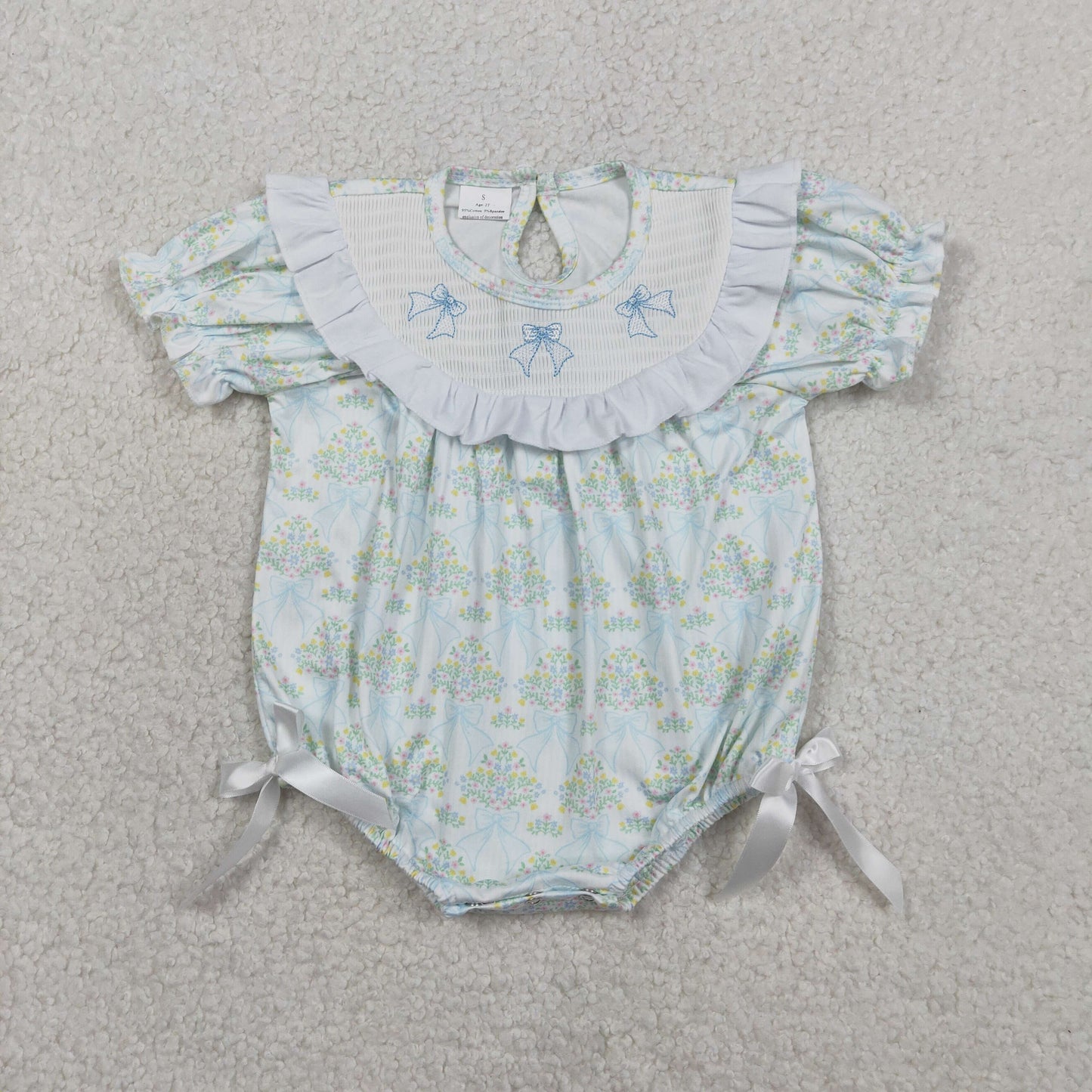 Sibling Smocked Bows Flower Checked Knee Length Dress Ruffle Rompers