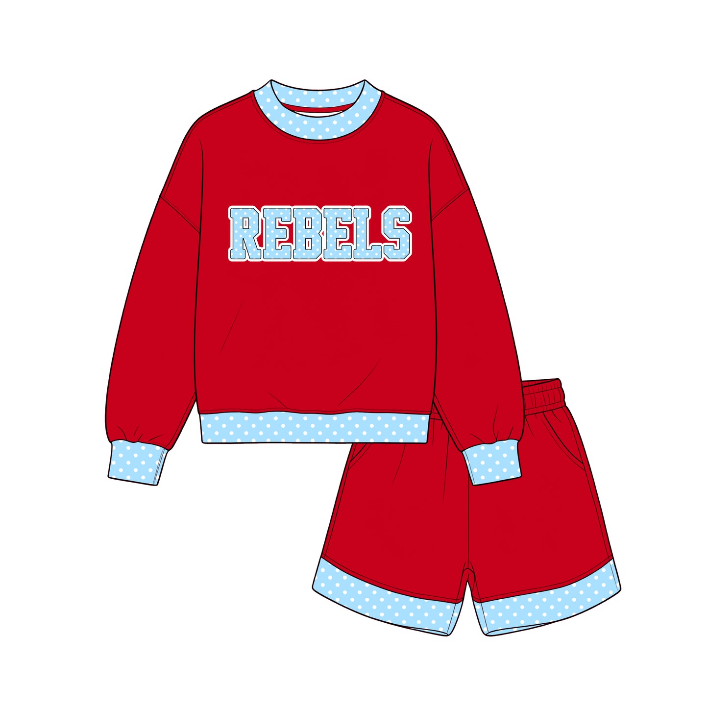 (Custom Design Preorder MOQ 5) Girls  Rebels Red Long Sleeve Top with Shorts Set