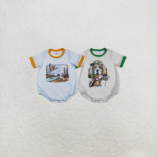 Sibling Baby Boys Short Sleeve Dogs Ducks Hunting Rompers