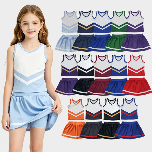 14 Colors Teams Sleeveless Vest Top Skort Girls Active Clothes Set Sisters Yoga Outfits