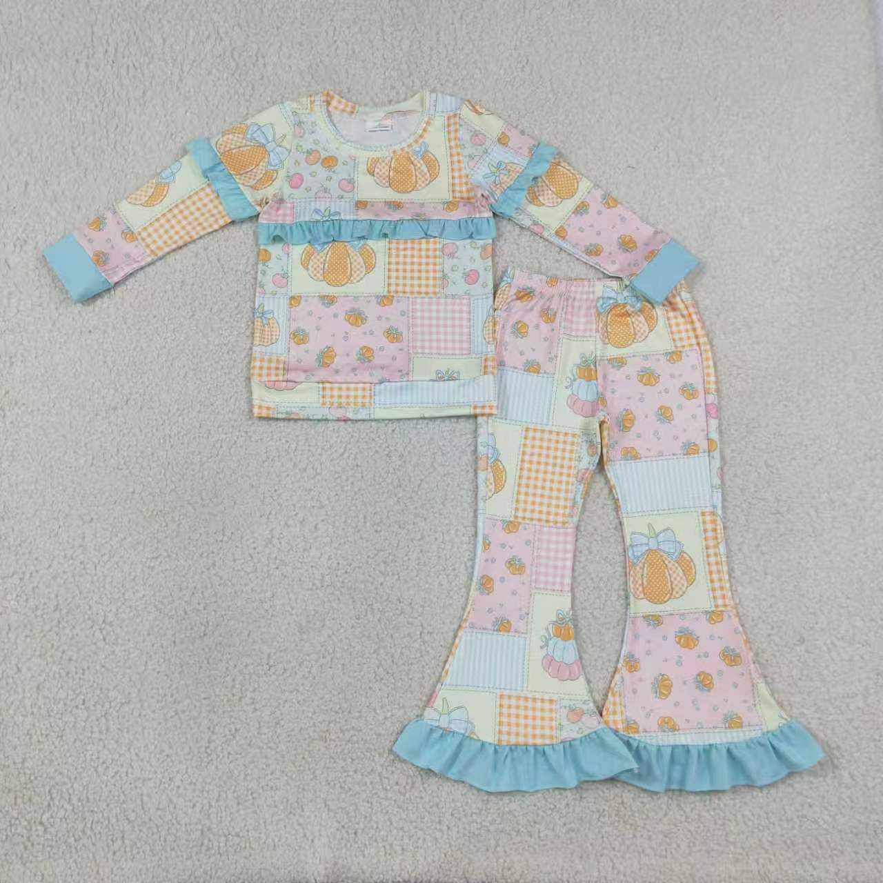 Sibling Baby Girls Ruffle Long Sleeve Top with Bell Bottom Pants Outfit For Holiday Fall Winter