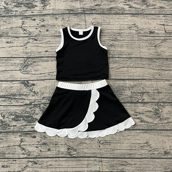 GSD4029 Black Top White Scallop Edge Skort Girls Active Clothes Yoga Outfits