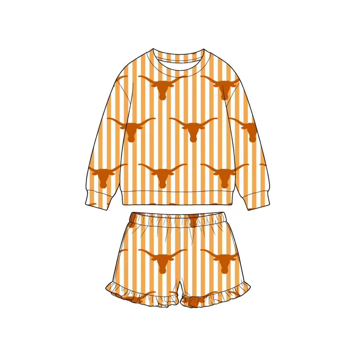 (Custom Design Preorder MOQ 5) Teams Cow Stripes Top Pockets Shorts Kids Clothes Set
