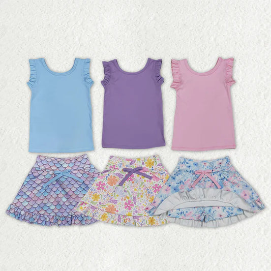 Sibling Baby Girls Sleeveless Vest Top Flowers Shirt Shorts Yoga Active Clothes Sets