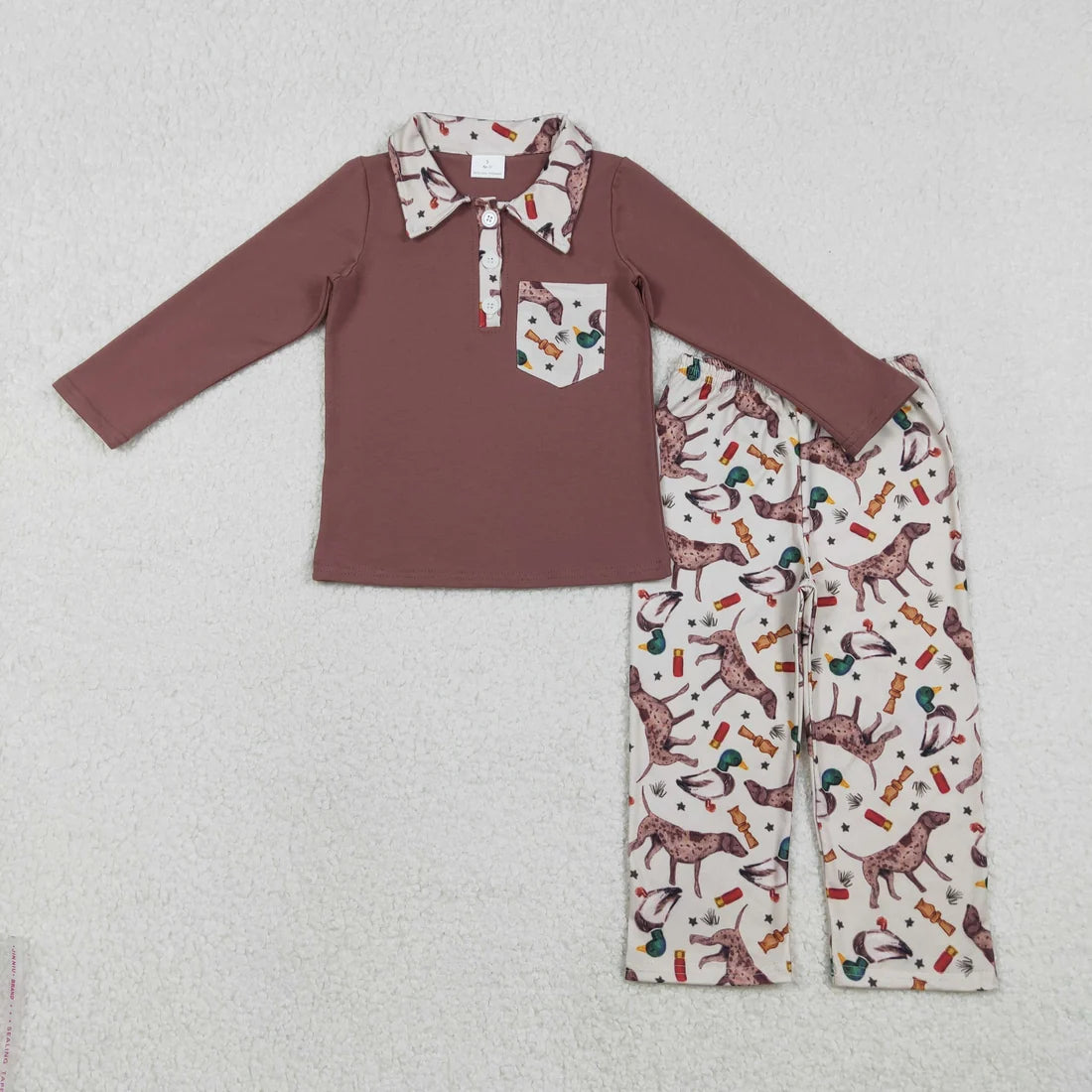 Sibling Baby Boys  Hunting Long Sleeve Zipper Pullvoer Top with Pants Outfit